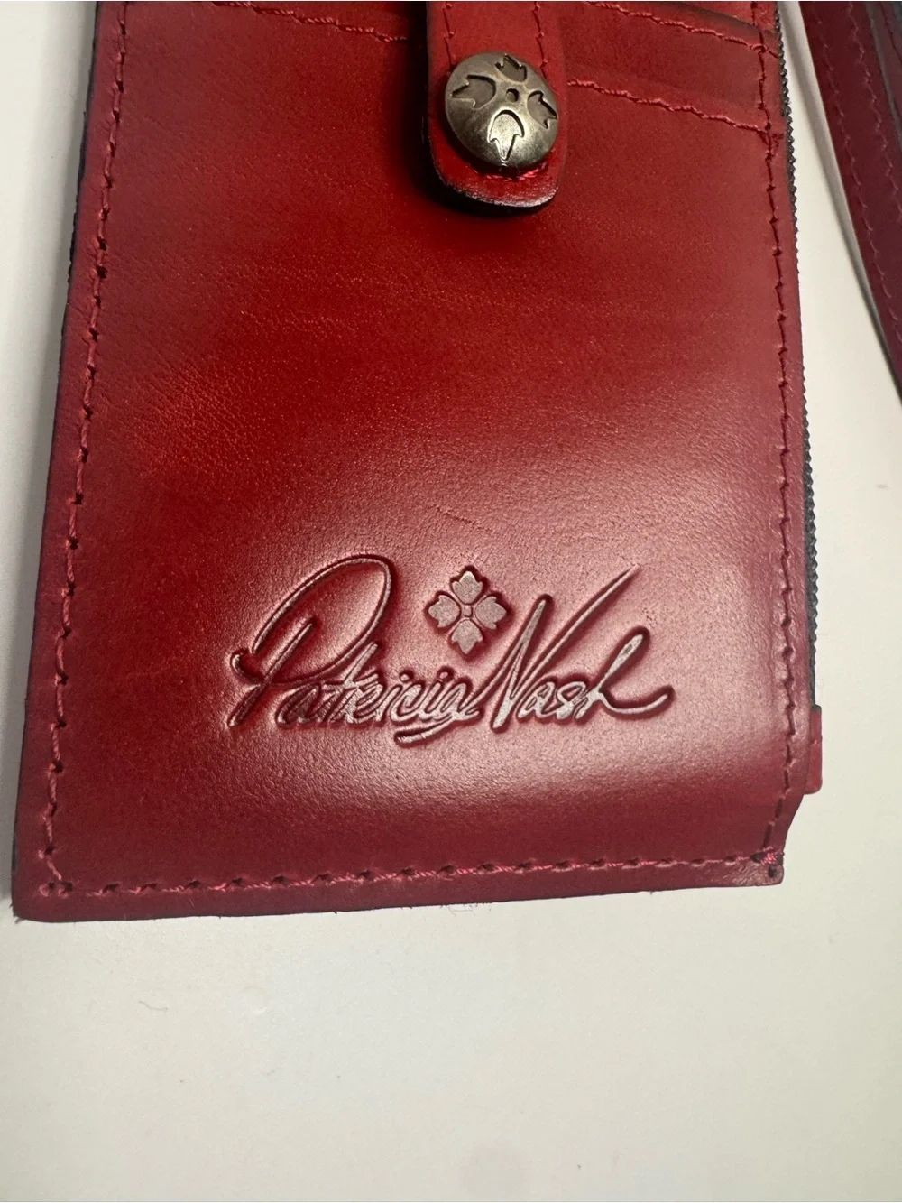 #436 Patricia Nash Slim Red Leather Card Holder Wristlet Wallet
